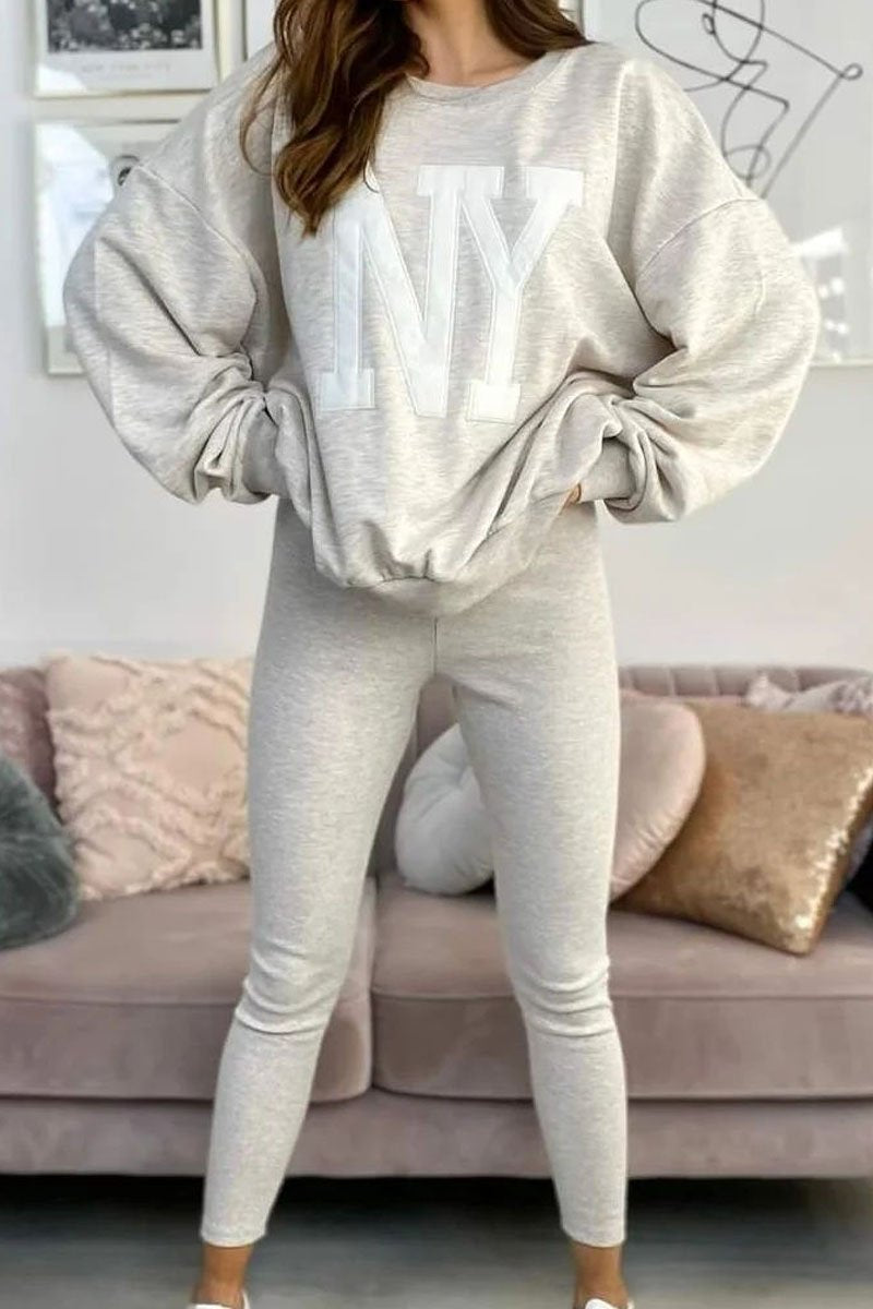 Women's Casual NY Letter Long Sleeve Two Piece Set