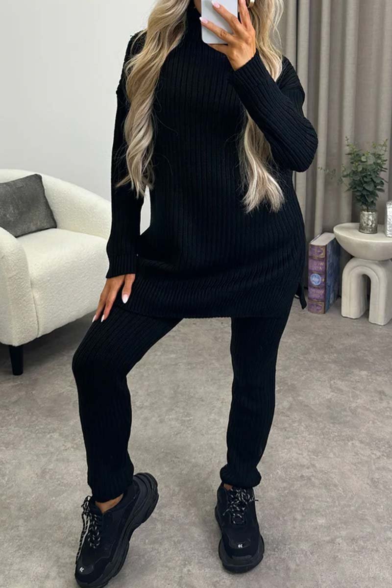 Women's casual solid color turtleneck knitted suit