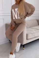 Women's Casual NY Letter Long Sleeve Two Piece Set