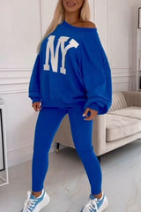 Women's Casual NY Letter Long Sleeve Two Piece Set