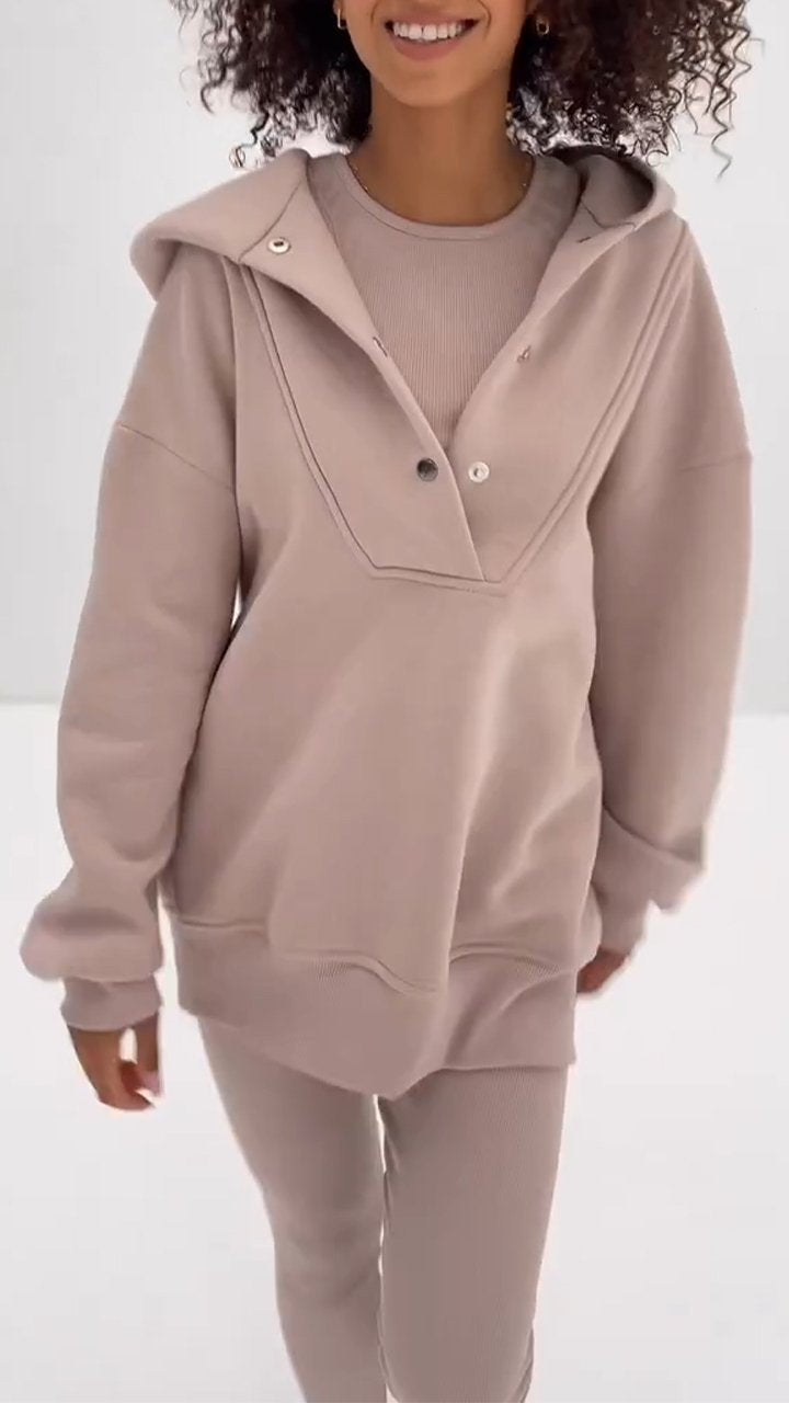 Women's Casual Hoodie and Trousers Three-piece Set