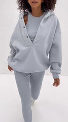 Women's Casual Hoodie and Trousers Three-piece Set