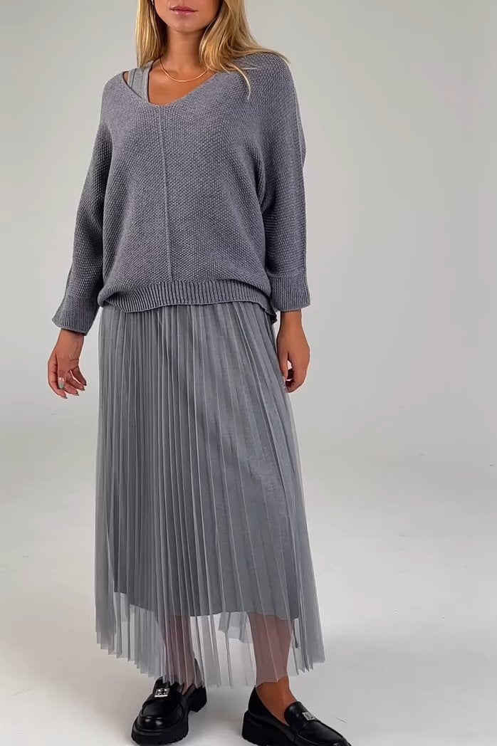 Women's casual off-the-shoulder mesh dress set