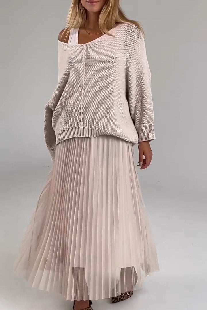 Women's casual off-the-shoulder mesh dress set