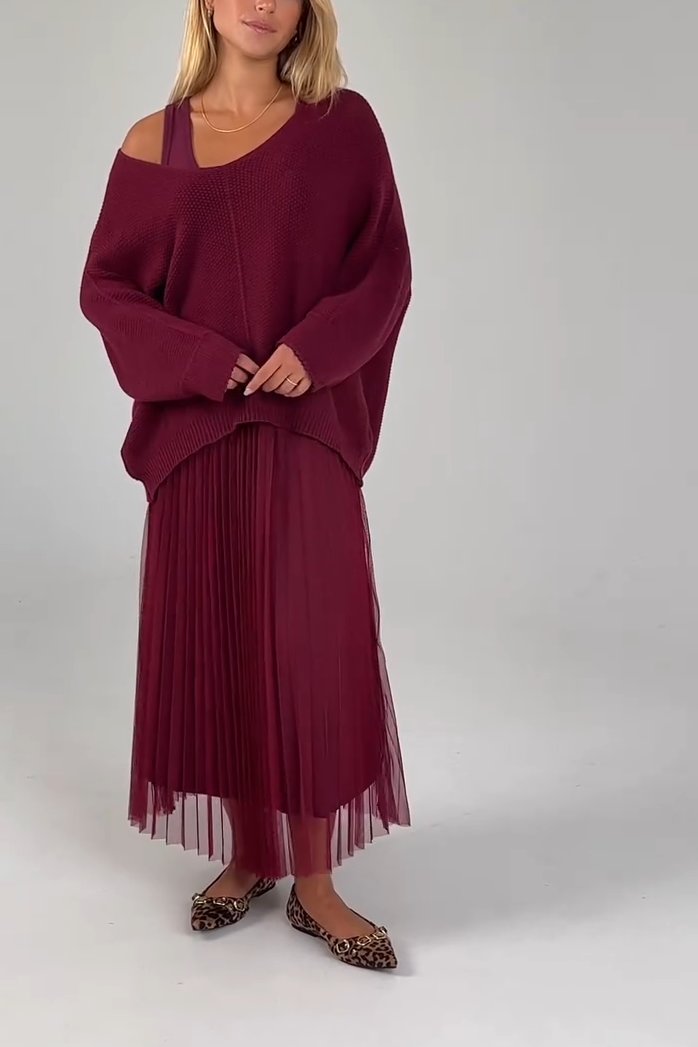 Women's casual off-the-shoulder mesh dress set